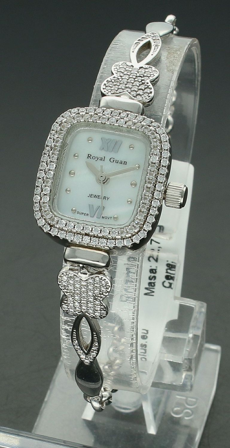 Zegarek damski srebrny z cyrkonią SILVER TS 024, Zegarek damski srebrny biżuteryjny z perłową tarczą. Elegancki zegarek ze srebra z kwadratową tarczą z cyrkoniami idealnie sprawdzi się jako e44.jpg